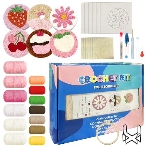 Punch nålunderlägg set 6 delar, gör-det-själv broderiset för nybörjare, hantverk nålunderlägg med motiv, färgat garn, broderiram, instruktioner och hållare, broderisats för konst och hantverk vuxna