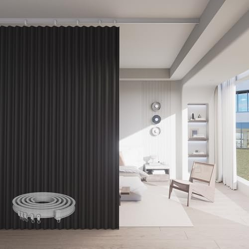 Room Divider Curtains, Blackout Curtains with Bendable Ceiling Curtain Track, Partition Room Dividers Extra Wide Thermal Insulated Soundproof Curtains Floor to Ceiling Curtains (Black, 100W X 84L)