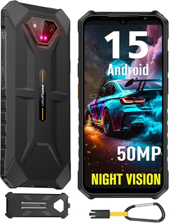 Ulefone Armor X13 Android 15 Telephone Portable Incassable, 12Go+64Go/SD 256Go, 50MP+24MP Nocturne Vision, 6320mAh Batterie, 6,52 HD+, Smartphone Incassable 4G Dual SIM/Face ID/GPS/NFC