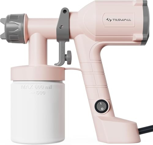 Tilswall HVLP Farbsprühsystem, Ultra-leichte Elektrische Farbsprühgerät mit 600ml Farbbehälter, 2 Düsen & 3 Sprühmustern - Ideales Farbspritzpistole für Möbel, Schränke, Zäune, Wände, Türen, Rosa
