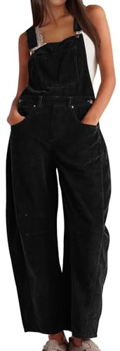 PADOLA Salopette Donna in Velluto a Coste Tuta da Lavoro Lunga Gamba Larga con Bretelle Regolabili Multi Tasche Vintage Comoda Tinta Unita(M,Nero)