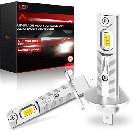 AUXIRACER Ampoule H1 LED, 30000LM 6500K Blanc Froid, H1 LED de Phares Voiture Automobile 500% Luminosité, 1:1 Mini Taille, Plug and Play, 2 pièces