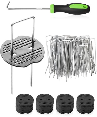 80 Estacas de Jardín en U 150x40x3 mm de Acero Galvanizado con Arandelas y Gancho, Grapas Césped Artificial y Malla Antihierbas para Fijación de Paños y Cubiertas