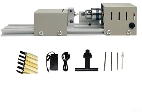 Hosrivae Pour mini tour à bois, longueur 300 mm, plage de mandrin de 0,6 à 6 mm, 4000 – 9000 tr/min, construction en métal avec cadre en alliage d'aluminium, pour tourner, polir les perles et