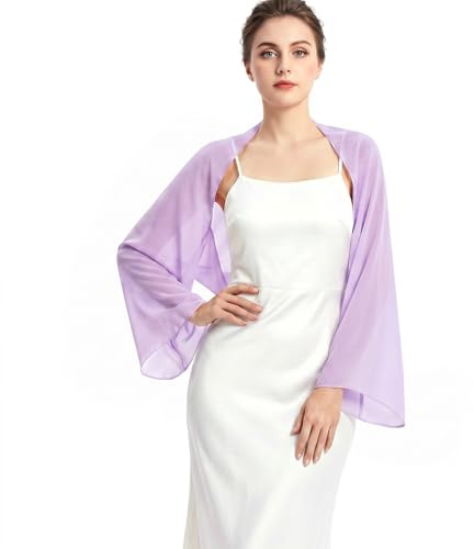 JasGood Stola Damen Festlich Chiffon Schal Sommer Eleganter Schultertuch Leicht Bolero Shrug mit Ärmel Stolan für Abendkleid Brautkleider Hochzeit,lila