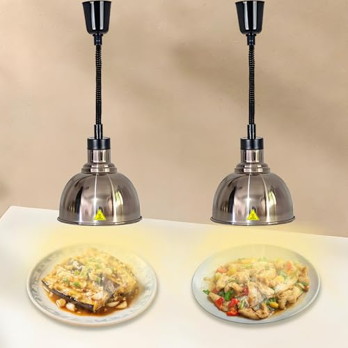 BOVDC Lampada Riscaldante per Alimenti Sospeso Regolabile(A-25cm, 2 Pezzi) | Lampade Riscaldanti Cucina Retrattili, 19 cm/25 cm Diametro Lampada Scaldavivande Ristorante, Cucina, Hotel