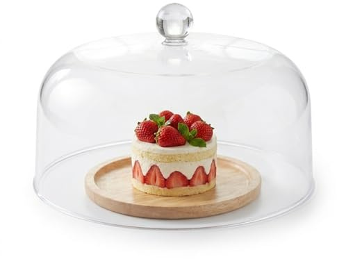 UKCOCO Transparent Food Cover Acrylic Cake Dome for Desserts Cloche for Food Display Clear Round Cover for Kitchen Birthday Picnic Party and Hotel Use 9.06 X 9.06 X 4.72In