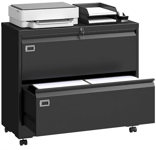 HOMCOM Rollcontainer mit 2 Schubladen mit Rollen 90 x 40 x 77,4 cm Schwarz