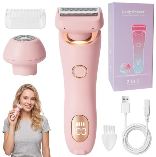 Hossom Rasoir Electrique Femme 2 in 1, Tondeuse Femme Intime avec Écran LED | IPX7 Étanche Rasoir, Tondeuse à Poils Corporels, Utilisation Humide et Sèche pour Visage, Aisselles, Jambes, Bikini