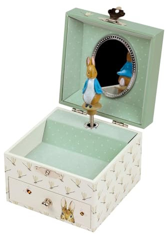 Trousselier 6260366 Musikspieldose für Kinder, Peter Hase, Schmuckschatulle mit ausziehbarer Schublade, Schmuckkästchen, Aufbewahrung, 1 Stück (1er Pack)