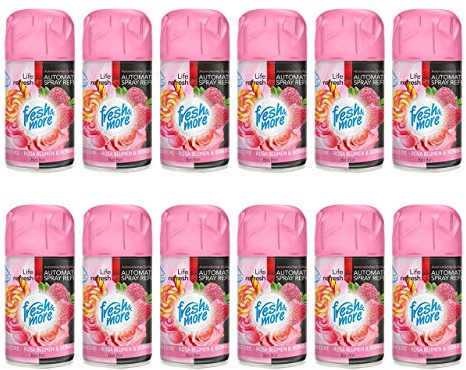 Fresh & More Recambio para ambientador, paquete de 12, 250 ml, frambuesa, rosa y caramelo