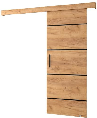 MEBLE KRYSPOL Salwador 4 Schiebetürsystem mit Schienenabdeckung - Zierstreifen - Wandschiebetüren für Innenräume - Loftartige Einbautüren - Solide Konstruktion - 90 x 204 cm - Handwerk Gold