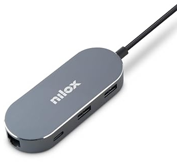 Nilox NXDSUSBC02 Mini Docking Station Type-C - Hub USB 3.0 Alimentato, Multiporta, SDoppiatore USB, Presa Multipla per PC con HDMI 4K, RJ45 Gigabit LAN Ethernet