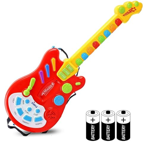 Dimple Kids Handheld Musical Electronic Toy Guitar with Over 20 Interactive Buttons, Levers and Modes for Children, Best Toy for Girls & Boys (Guitar with Batteries)