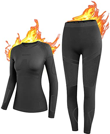 NOOYME Thermounterwäsche Damen Atmungsaktiv Thermowäsche Set Funktionswäsche Anti-bakteriell und Flexibel Skiunterwäsche Warme Unterwäsche für zu Hause und Sport im Herbst Winter