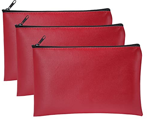 3 Stück Banktaschen aus Kunstleder 25 x 16 cm Geldtasche für A5 Dokumente Geldmappe für Business,Haushalt,Schule (Rot)