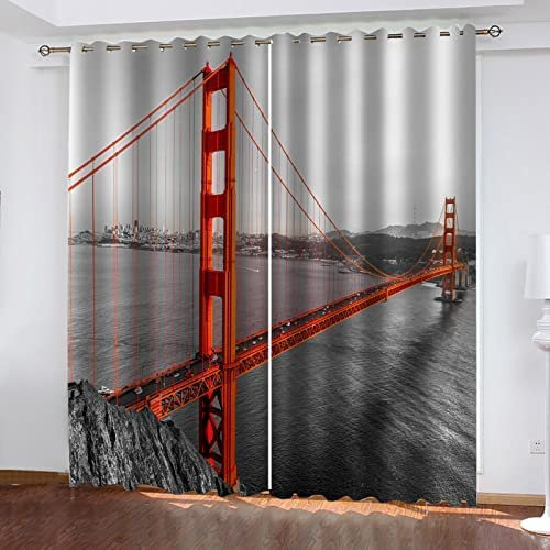 Vorhang Blickdicht Gardinen Mit Ösen - 2 Stücke 140(B) X160(H) cm Verdunklungsvorhänge 3D Rote Brücke Bauen Muster Thermovorhang Für Kinderzimmer Schlafzimmer Weihnachtsgardinen