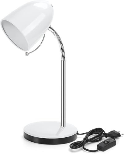 Genérico Lámpara de Escritorio Retro de metal plata, Flexo Escritorio con Bombilla, Lámpara de mesa Compatible con Led Bombillas Modelo E27, Máx 240V, Lampara Lectura (Blanco)