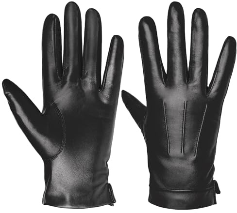 Harssidanzar Guantes de cuero para hombre con pantalla táctil de cachemira forrado caliente SM052EU,Negro,Talla L