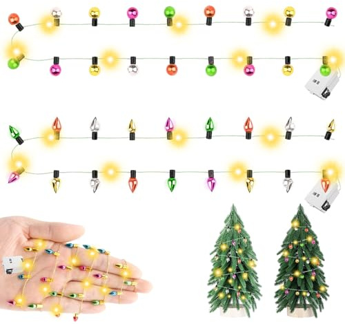 owlfun 2 Stück wichtel Lichterkette Miniatur Led 1M wichtel zubehör Weihnachten, wichtelhaus puppenhaus zubehör für Weihnachtsdeko Puppenhaus Möbel