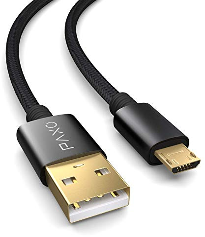 PAXO 3m Micro USB Kabel | USB A auf Micro-B Stecker | Daten- & Ladekabel für Bluetooth-Kopfhörer, Powerbanks, Lautsprecher, E-Zigaretten & mehr,schwarz