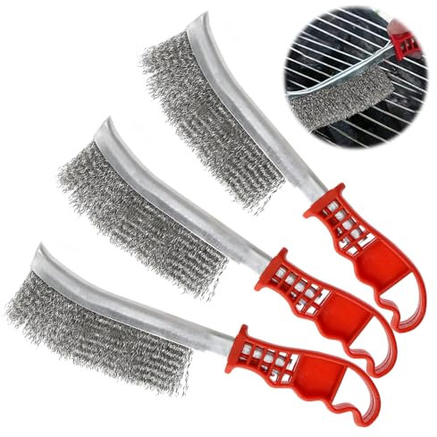 lyualma 3 Pieces Cepillo Alambre de Acero Inoxidable con Mangos Curvados de Plástico Cepillo Metalico para Escoria de Soldadura, Eliminación de óxido