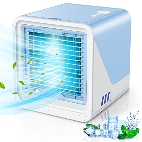 Portable Air Conditioner Small Personal Air Cooler 3 in 1 Air Conditioners,Compact Evaporative Cooler Air Humidifier,3 Wind Speed Desktop Air Conditioner Fan,Suitable for Home & Office