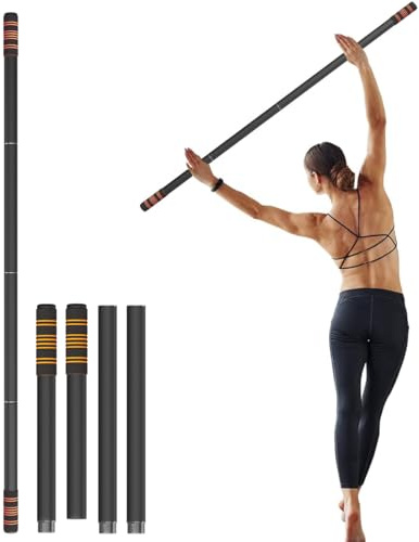 Queension 5 ft Yoga Stick Sturdy Steel, Portable Mobility Stick with Non-Slip Handle for Posture Correction, Balance, Physical Therapy, Exercise Stick with 4 Steel Rods for Stretching, Flexibility