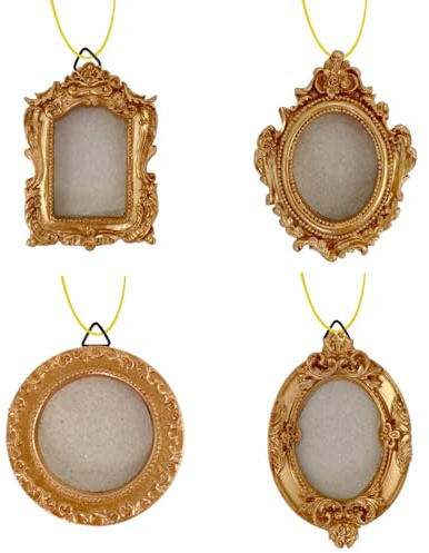 Mini Picture Frames, 4PCS Vintage Resin Photo Frames with Back Chain Oval Picture Frame for Home Wedding