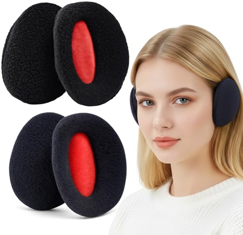 YTLSDHF 2 Pairs Ear Muffs for Women Men, Winter Ear Warmers, Soft and Comfortable Earmuffs for Ear Protection, Adjustable Design for Indoor and Outdoor Activities (Black and Blue)