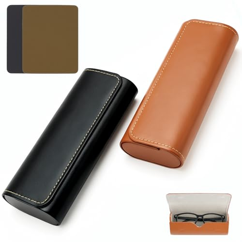 YICH 2 Stück PU Leder Brillenetui Hardcase Brillen Etui Hart | mit Magnetverschluss Glasses Case Tragbares Hartschalen Brillenetui Flach für Damen Herren Sonnenbrillen Etui
