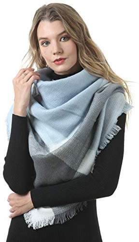 MAKFORT Femme Écharpe Grand Plaid en Laine Acrylique Foulard Long Chaude Vogue en Automne/Hiver Cape Souple Confortable(Bleu)