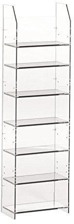 HOWE-Deko Hochwertiger Acryl-Glas CD BLU-RAY DVD Ständer/CD BLU-RAY DVD Regal, transparent, variable Fachhöhen, mit Rückwand, Außenmaße B32 x H110 x T17 cm, Acryl-Glas-Stärke 8 mm