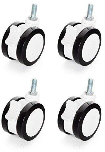 RICOO 4x Möbelrollen mit Bremse Rollen für Möbel 75mm Klein Lenkrollen mit Gewinde M12 - WMZ001 Kunststoff Schwenkrolle zum Einschrauben mit Feststeller