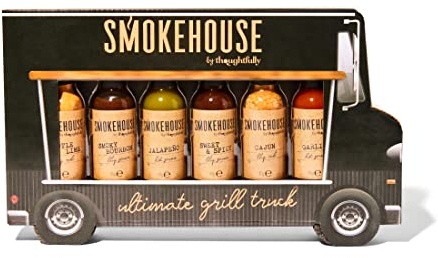 Smokehouse by Thoughtfully, Gourmet Ultimate Grill Truck Gift Set, Fun Food Truck Shaped Package, Includes BBQ Rubs, BBQ Sauces & Hot Sauces, Set of 6