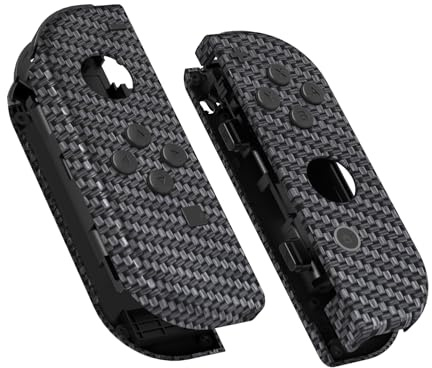 eXtremeRate Soft Touch Grip Black Silver Carbon Fiber Joy con Handheld Controller Case w/Full Set Buttons, Replacement Shell for Nintendo Switch Joycon & Switch OLED Joy con