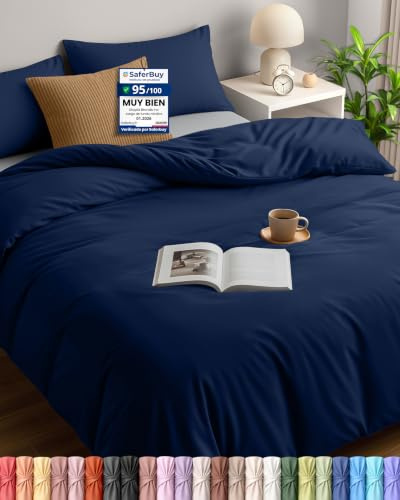 Utopia Bedding Double Duvet Cover Set with 2 Pillowcases 50x75 cm, Navy | Microfiber Bedding Quilt Cover Set with Pillowcases, Oeko-TEX Certified,Soft Breathable Comfort - Ideal for Home and Hotels