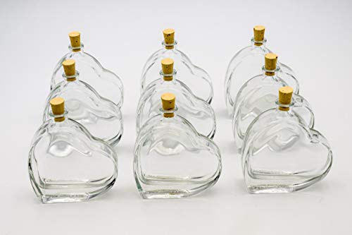 Flaschenbauer - 9x Glasflasche Herz 100 ml - Glasflaschen mit Korken - Herzflaschen aus Glas zum Befüllen, Geschenkidee für Hochzeit, Valentinstag & Geburtstag, Deko Flaschen, kleine Schnapsflaschen