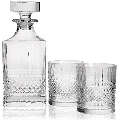 Maxwell & Williams Verona Whisky Gift Set with Cut Crystalline Glass Tumblers and Decanter in Box, 3 Pieces
