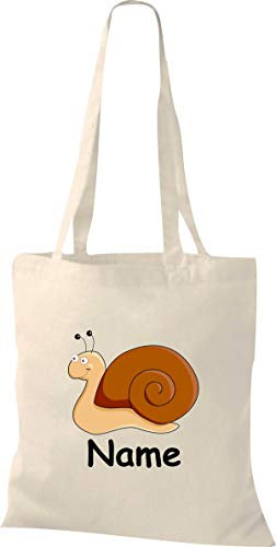 Shirtinstyle Stoffbeutel Tasche, Tiermotiv Schnecke mit Wunschnamen, Natur Zoo Tiere Animal, Geschenk, Baumwolltasche, Logo, Spruch, Verwandschaft, Motiv, Farbe Navy