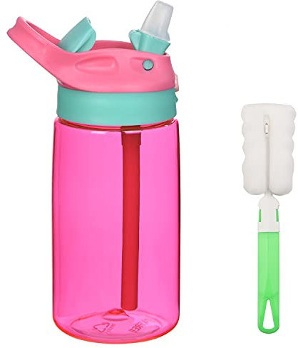 flintronic Borraccia per bambini con cannuccia 480 ml senza BPA anti-perdita scuola asilo bicicletta rosso