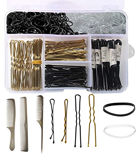 320 Pcs Bobby Pins & Hair Bands Set Including 100 Bobby Pins, 100 U Shape Hair Pins, 120 Pcs Hair Bands and 3 Hair Combs with Storage Box for Women/Girls