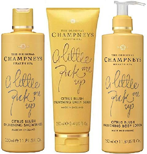 Champneys Citrus Blush TRIO Bundle Shower Gel 350ml & Daily Scrub 250ml & Body Lotion 350ml A Little Pick Me Up