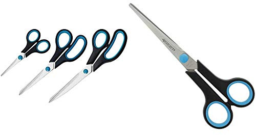 Westcott N-90027 00 Easy Grip Scheren Set, 3 Stück, 13,8cm + 20,1cm + 24,8 cm, schwarz-blau & Easy-, Softgrip Schere, rostfreie Klingen, blau-schwarzer Kunststoff-Griff, 17,5cm / 7 Zoll, 1 Stück