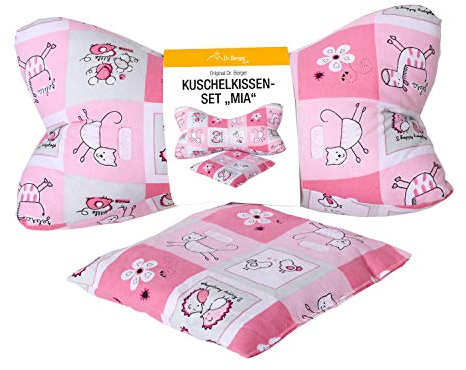Dr. Berger Kinderkissen Nackenrolle Kinder Kissen Leseknochen 30 cm - Kleinkindkissen Set MIA Nackenkissen mit Wärmekissen 100% Baumwolle - ergonomisches Buchkissen Lesekissen, Tabletkissen pink