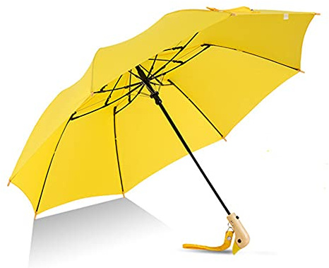 TaissBocco Cute Duck Wooden Handle Travel Umbrella Auto Open Compact And Lighter