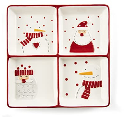Excelsa Snowman Piatto 4 Scomparti, Ceramica, 20 x 20 cm