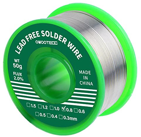 Owootecc Lötzinn, bleifreier Löt draht mit Kolophonium kern zum Elektrolöten und Heimwerken (Sn99,3 Cu0,7/0,8mm,50g)