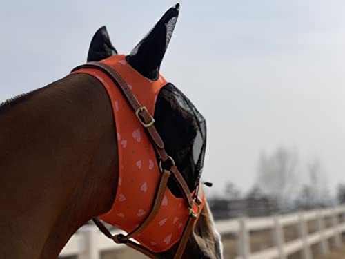 TGW RIDING Hästflugmask superkomfort hästflugmask elastisk flugmask med öron (L, orange hjärta)