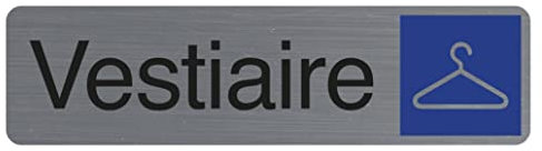 Exacompta - Réf. 67166E - 1 plaque de porte adhésive Vestiaires - Plaque murale imprimée de signalisation - Sur tous supports - Aspect aluminium brossé - Dimensions : 16,5 x 4,4 cm